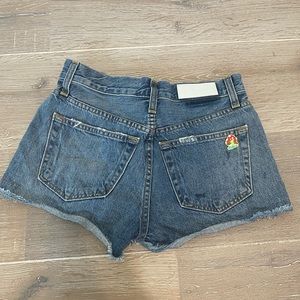 RE/DONE denim shorts with mushroom pin